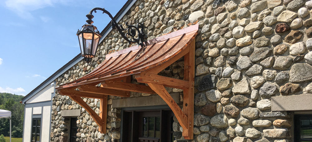 Custom timber and copper awning