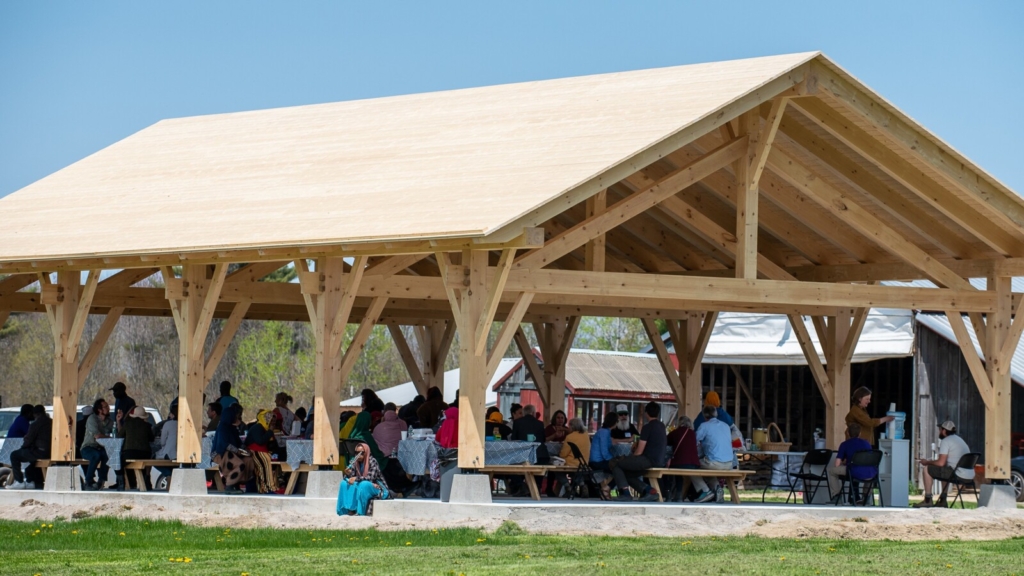 New timber frame pavilion for Somali Farm in Lewiston Maine