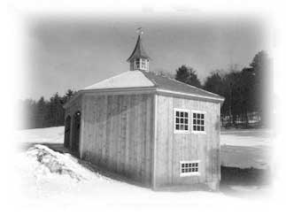 This octagonal barn was framed with heavy timbers and wooden joinery.