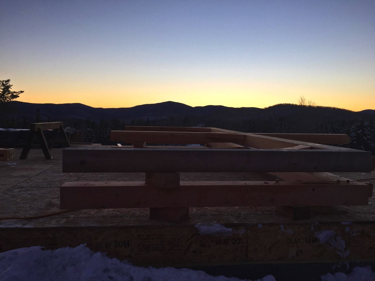 winter sky, timbers on deck