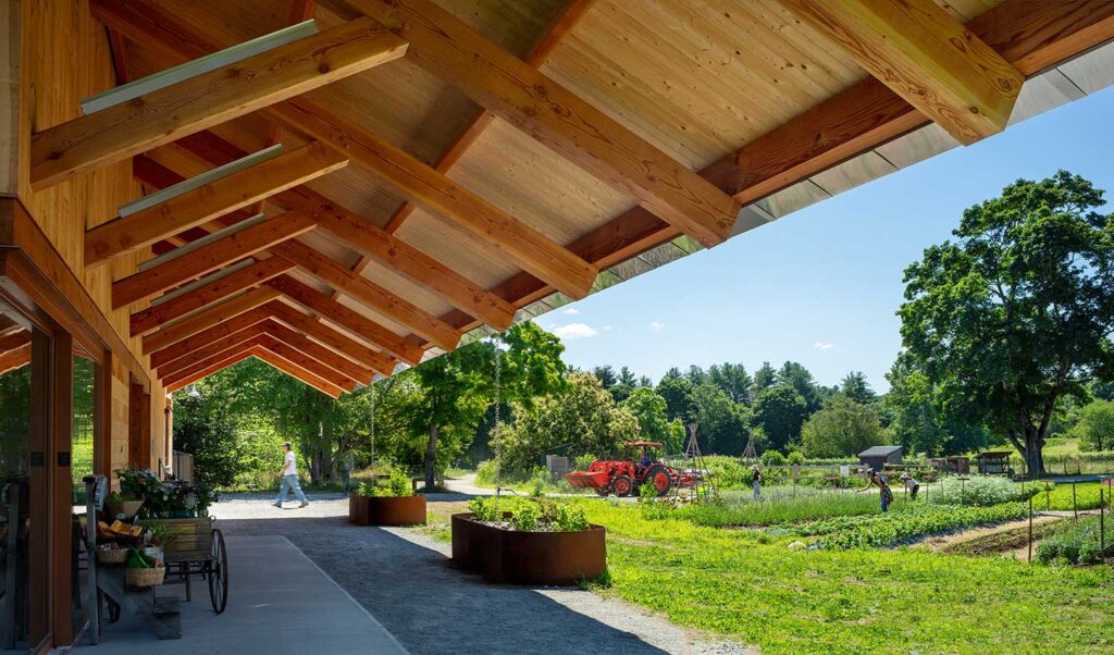 timber post and beam farmstand exterior awning