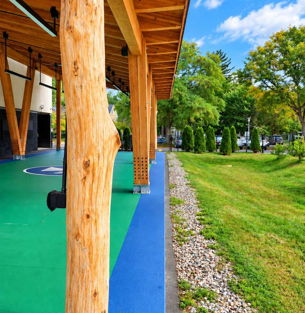 Timber Pavilion with Live Edge Round Log Post