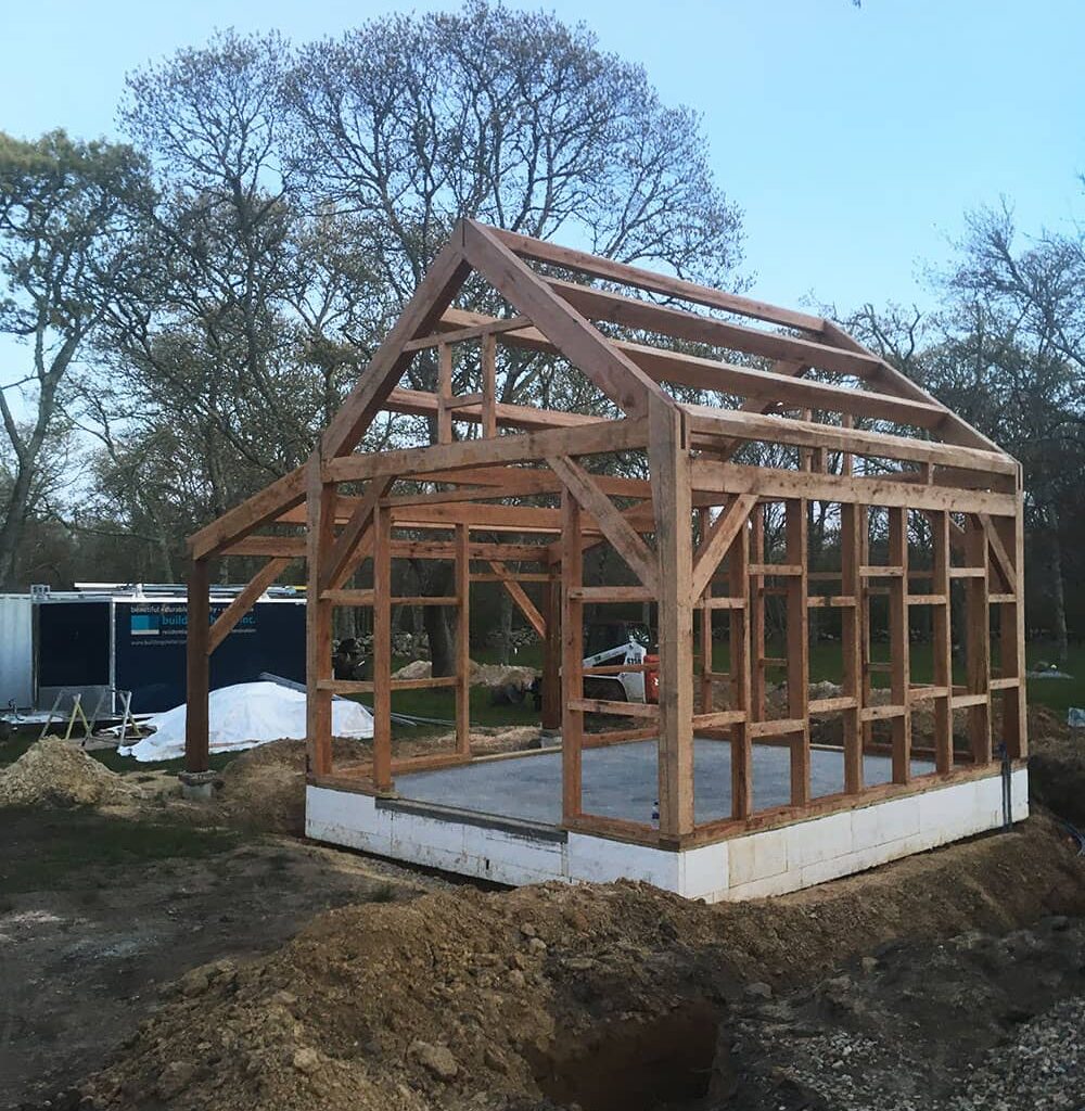 Red oak timber frame shed on Marthas Vineyard