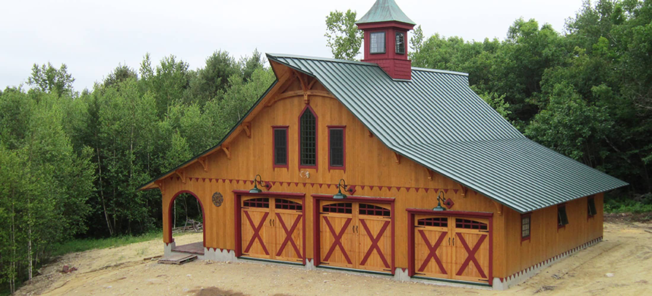 timber frame three bay barn with cupola slider