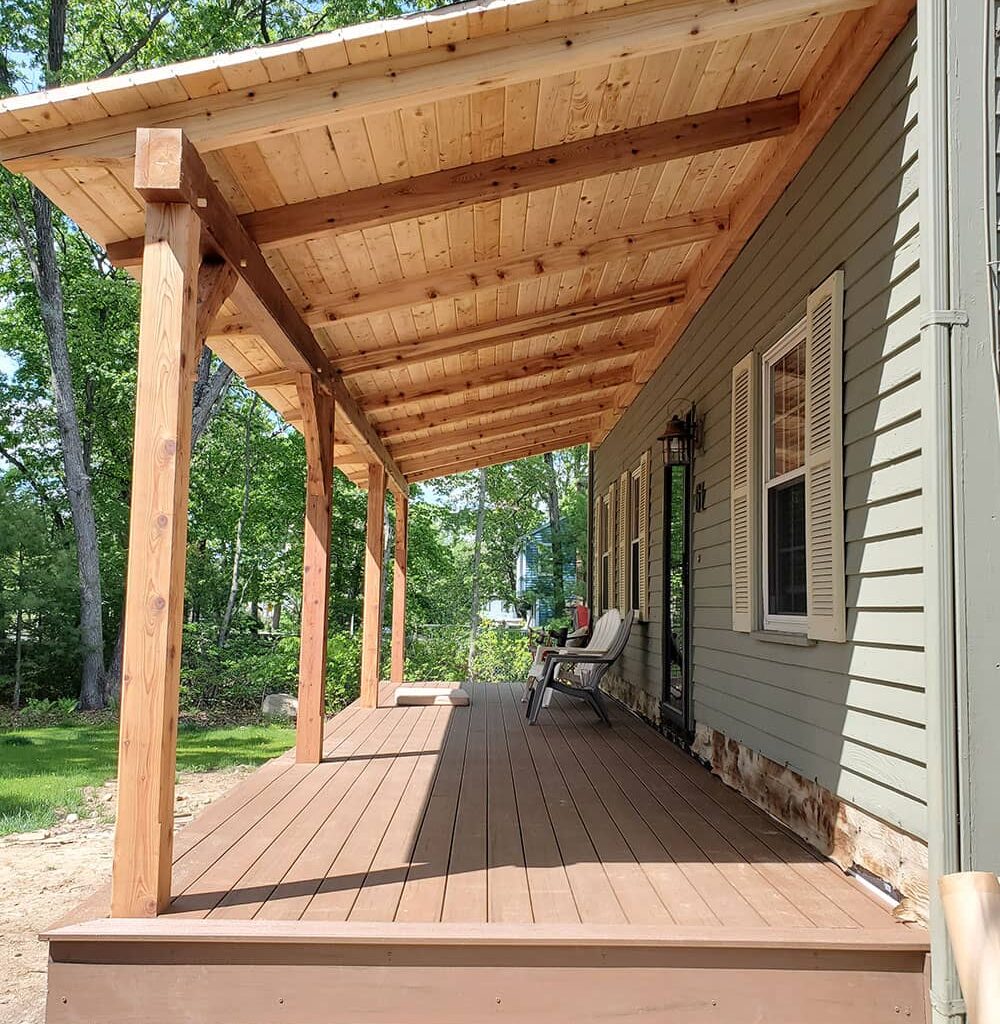 douglas fir timber frame entry porch exterior
