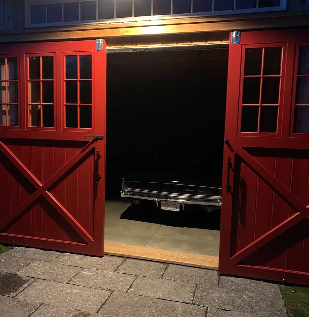 Sliding red barn doors